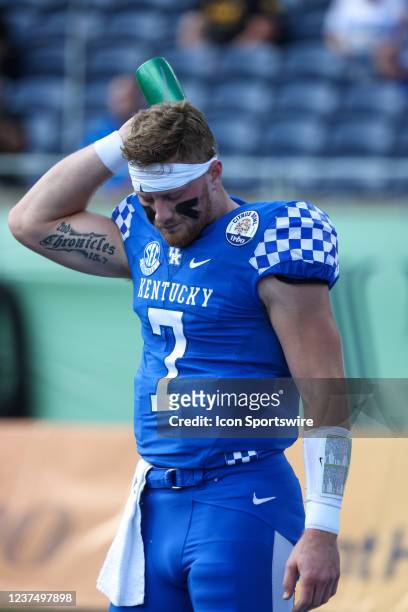 Kentucky Wildcats quarterback Will Levis during warm ups before the Vrbo Citrus Bowl game between the Iowa Hawkeyes and the Kentucky Wildcats on...