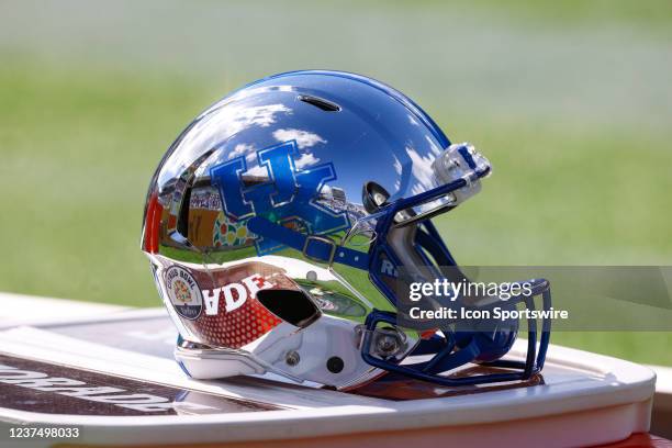 View of a Kentucky helmet before the Vrbo Citrus Bowl game between the Iowa Hawkeyes and the Kentucky Wildcats on January 1, 2022 at Camping World...