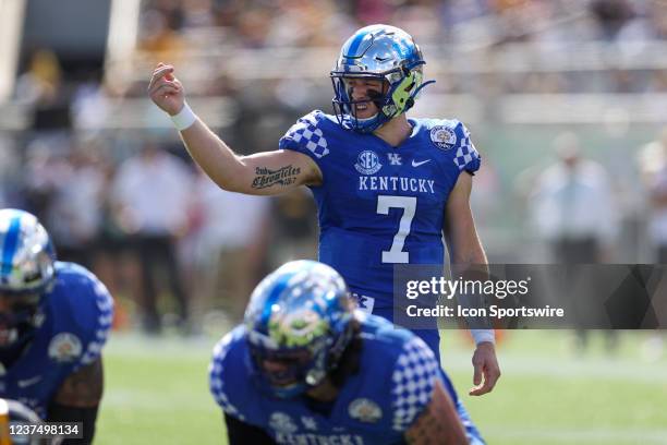 Kentucky Wildcats quarterback Will Levis during the Vrbo Citrus Bowl game between the Iowa Hawkeyes and the Kentucky Wildcats on January 1, 2022 at...