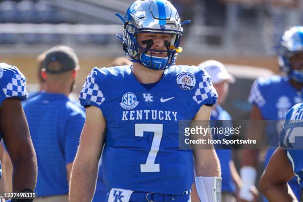 Kentucky Wildcats quarterback Will Levis before the Vrbo Citrus Bowl game between the Iowa Hawkeyes and the Kentucky Wildcats on January 1, 2022 at...