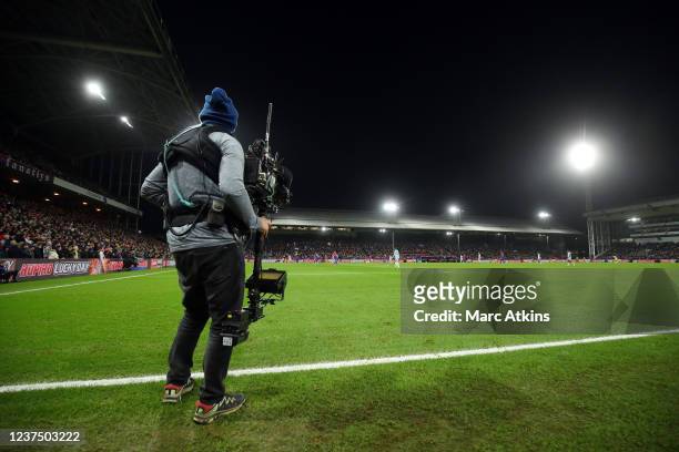 General view of Selhurst Park as a Stedicam operator looks on during the Premier League match between Crystal Palace and West Ham United at Selhurst...