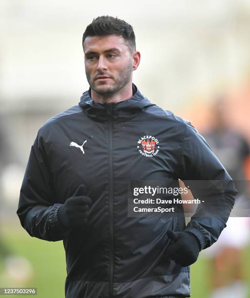 Blackpool's Gary Madine during the Sky Bet Championship match between Blackpool and Hull City at Bloomfield Road on January 1, 2022 in Blackpool,...