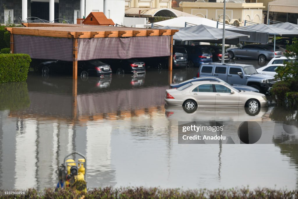 Rain In Kuwait A view of a submerged street after flooding following heavy rain in ...