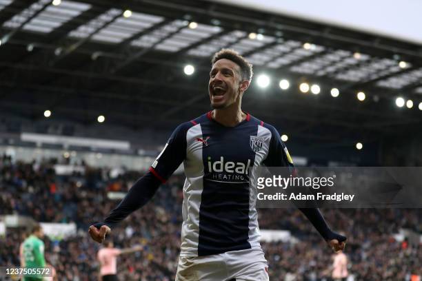Callum Robinson of West Bromwich Albion celebrates after scoring a goal to make it 1-1 during the Sky Bet Championship match between West Bromwich...