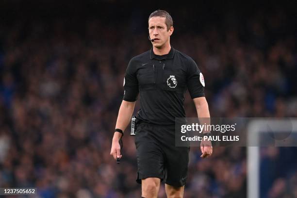 English referee John Brooks looks on during the English Premier League football match between Everton and Brighton and Hove Albion at Goodison Park...