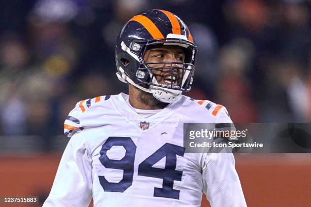 Chicago Bears outside linebacker Robert Quinn looks on during a game between the Chicago Bears and the Minnesota Vikings on December 20 at Soldier...