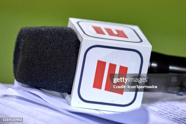 Detail view of a microphone is seen with an ESPN logo on it during a game between the Chicago Bears and the Minnesota Vikings on December 20 at...