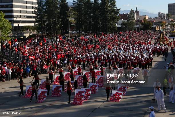 The University of Utah Band at the 2022 Rose Bowl Parade on Friday, Dec. 31, 2021 in Pasadena, CA.