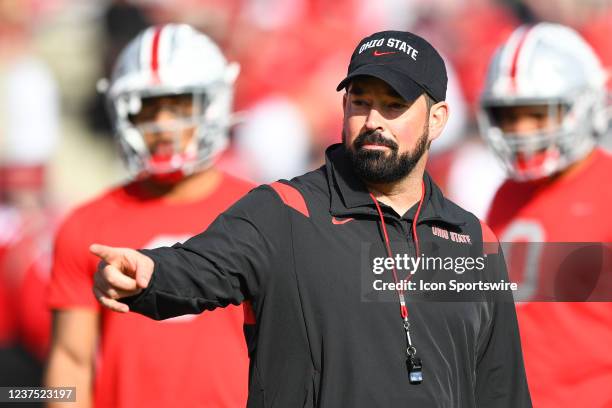 Ohio State Buckeyes head coach Ryan Day looks on before the Rose Bowl game between the Ohio State Buckeyes and the Utah Utes on January 1, 2022 at...
