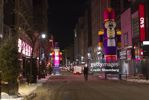 Nearly empty street during a curfew in Montreal, Quebec, Canada, on Monday, Jan. 3, 2022. Quebec, the Covid hot zone of Canada once again, is...