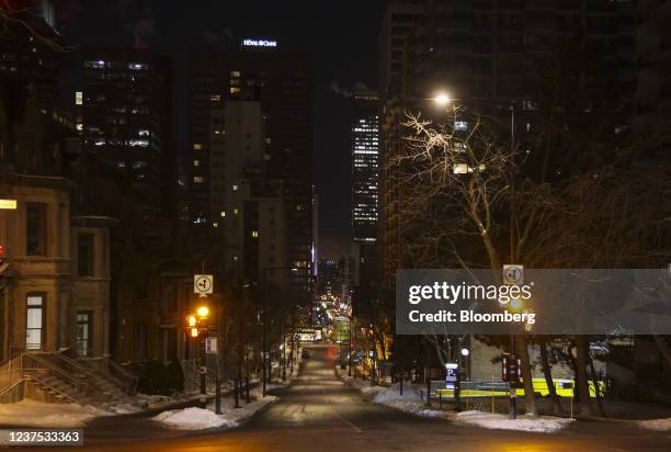 An empty street during a curfew in Montreal, Quebec, Canada, on Tuesday, Jan. 4, 2022. Quebec, the Covid hot zone of Canada once again, is resorting...