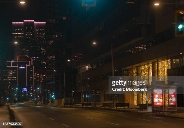 An empty street during a curfew in Montreal, Quebec, Canada, on Tuesday, Jan. 4, 2022. Quebec, the Covid hot zone of Canada once again, is resorting...