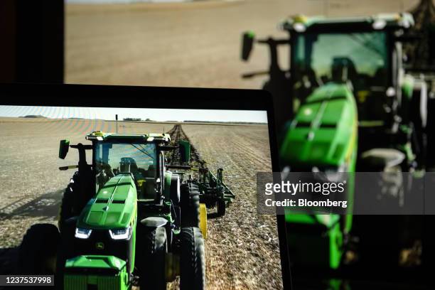 Fully autonomous tractor is debuted during a John Deere live-streamed event at the CES 2022 trade show in Las Vegas, Nevada, U.S., on Tuesday, Jan....