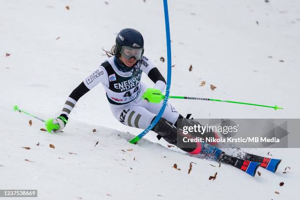 Piera Hudson of New Zeland competes during the Audi FIS Ski World Cup Snow Queen Trophy Women's Slalom at Sljeme on January 04, 2022 in Zagreb,...