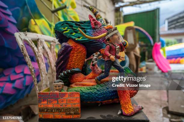 View of Carlos Menas' artwork incertidumbre, inspired by the coronavirus pandemic heroes, is seen on January 4, 2022 in Pasto, Colombia. This...