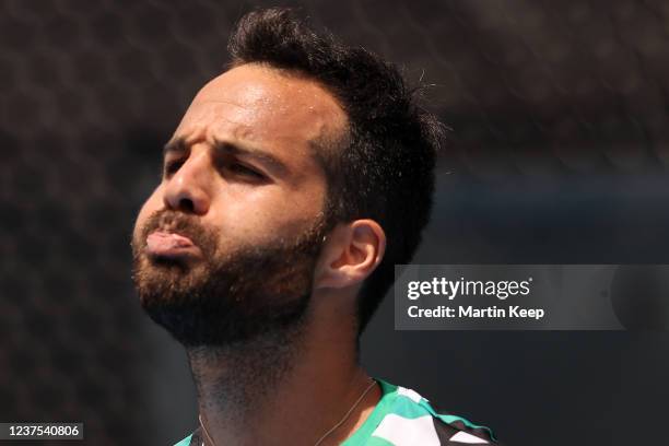 Salvatore Caruso of Italy reacts during his men's singles round of 32 match against Alexandre Muller of France during day four of the 2022 Bendigo...