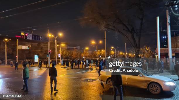 View of a street in the city of Almaty as protests continue, on January 4, 2022 in Kazakhstan. Kazakhstan declared a state of emergency in two...