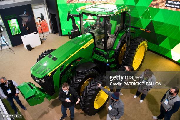 The Deer & Co. John Deere 8R fully autonomous tractor is displayed ahead of the Consumer Electronics Show on January 4, 2022 in Las Vegas, Nevada. -...