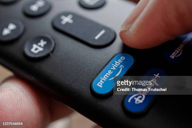 The remote control of an Amazon fire TV stick is pictured on January 05, 2022 in Berlin, Germany.