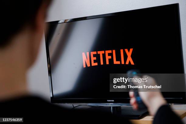 The logo of the streaming service Netflix can be seen on a television on January 05, 2022 in Berlin, Germany.