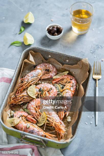 baked red prawns - prawn seafood stock pictures, royalty-free photos & images