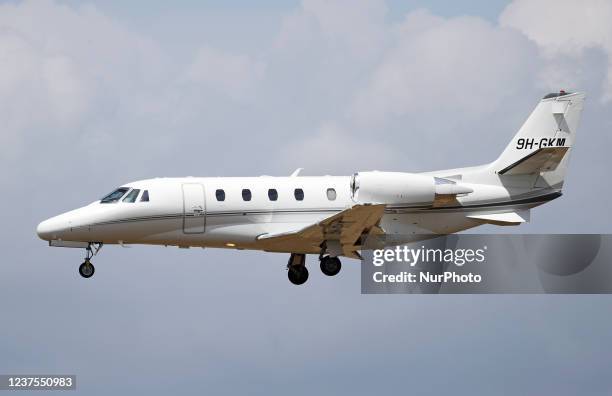 Cessna 560XL Citation XLS plane, of the Avcon Jet Malta company, getting ready to land at Barcelona airport, in Barcelona on 06th August 2021. --