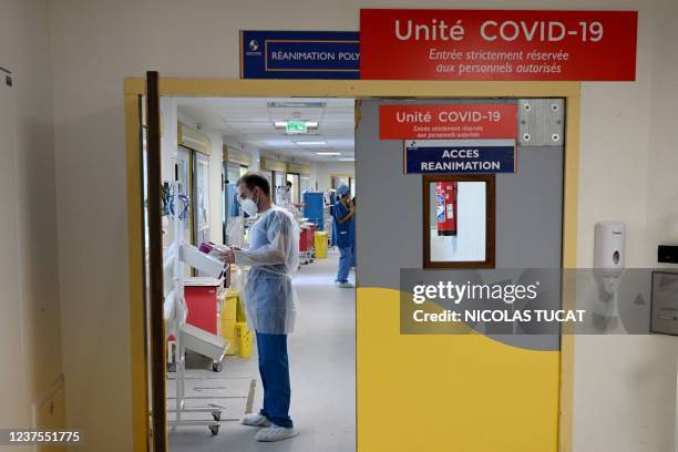 Nurse works at the intensive care unit for patients infected with the Covid-19 of the Timone hospital, in Marseille, southern France on January 5,...