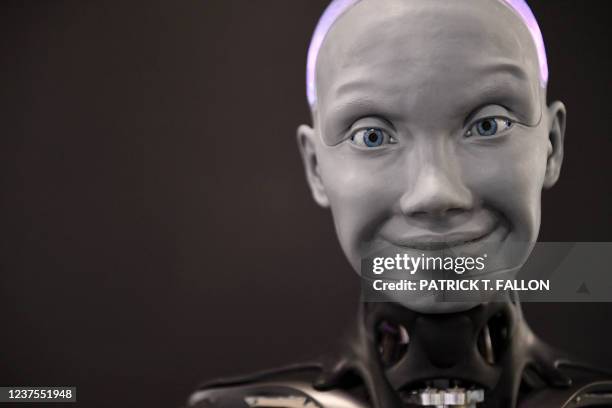 The Engineered Arts Ameca humanoid robot with artificial intelligence is demonstrated during the Consumer Electronics Show on January 5, 2022 in Las...