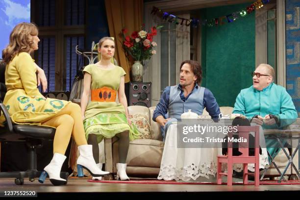 Joachim Paul Assboeck, Zoe Moore, Oliver Mommsen and Nicola Ransom during the press rehearsal of the play "Ab Jetzt" at Winterthuder Faehrhaus on...