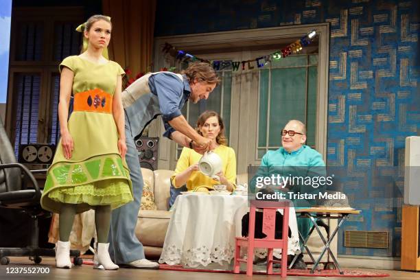 Joachim Paul Assboeck, Zoe Moore, Oliver Mommsen and Nicola Ransom during the press rehearsal of the play "Ab Jetzt" at Winterthuder Faehrhaus on...