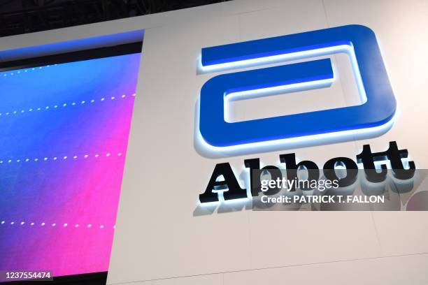The Abbott Laboratories logo is displayed at the company's booth during the Consumer Electronics Show on January 5, 2022 in Las Vegas, Nevada.