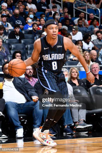 Tim Frazier of the Orlando Magic dribbles the ball during the game against the Philadelphia 76ers on January 5, 2022 at Amway Center in Orlando,...