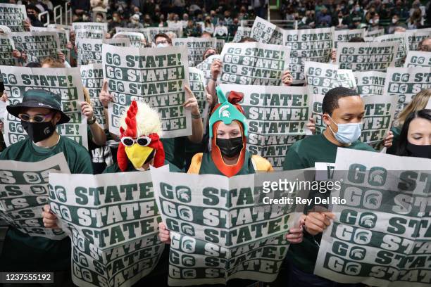 Michigan State Spartan fans before the game between the Nebraska Cornhuskers and the Michigan State Spartans at Breslin Center on January 5, 2022 in...