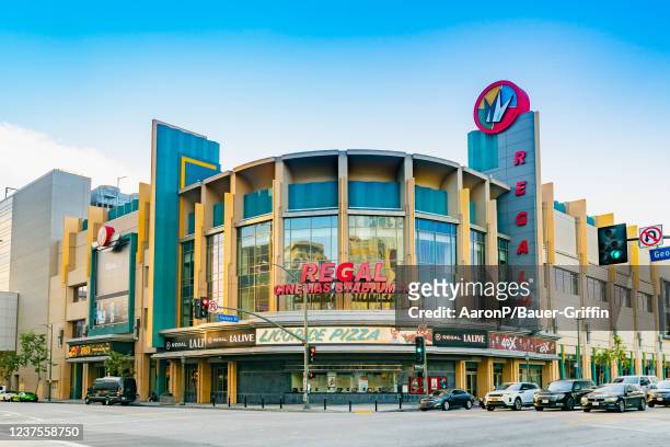 General view of Regal Cinemas' flagship L.A. Movie theater, Regal LA Live & 4DX on January 05, 2022 in Los Angeles, California.