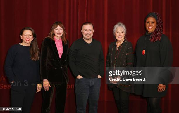 Jo Hartley, Diane Morgan, Ricky Gervais, Dame Penelope Wilton and Michelle Greenidge attend the Season 3 Premiere of Netflix's "After Life" at the...