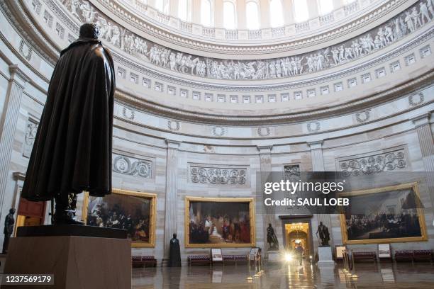 The Rotunda of the US Capitol in Washington, DC, January 6 is seen on the first anniversary of the attack on the US Capitol by supporters of then US...