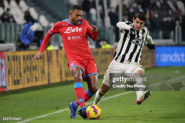 Juan Jesus vs Alvaro Morata during the italian soccer Serie A match Juventus FC vs SSC Napoli on January 06, 2022 at the Allianz Stadium in Turin,...