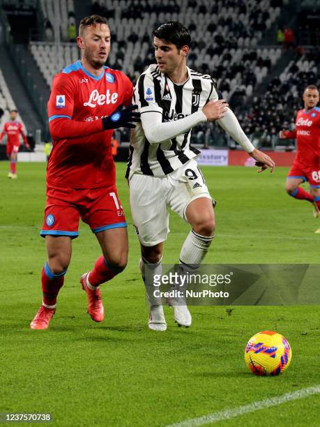 Alvaro Morata vs Amir Rrhamani during the italian soccer Serie A match Juventus FC vs SSC Napoli on January 06, 2022 at the Allianz Stadium in Turin,...