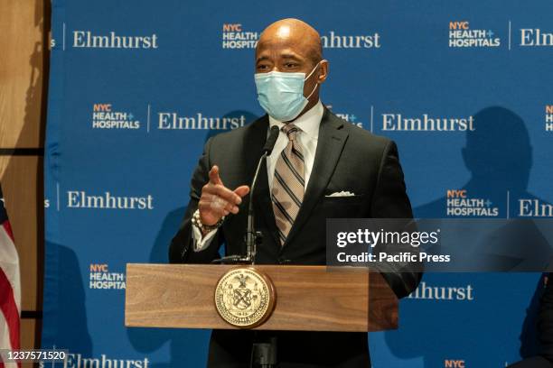 Mayor Eric Adams makes an announcement and holds media availability at Elmhurst hospital. Mayor announced three-point plan to support hospitals as...