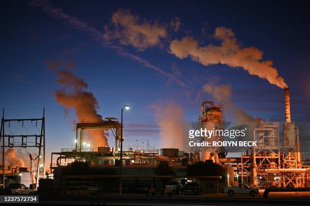 Vapor rises from a geothermal power station along the coast of the Salton Sea near Calipatria, California, December 15, 2021. - Hollywood's jetset...