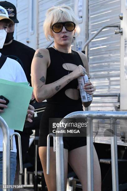 Miley Cyrus is seen heading to rehearsal for her New Year's Eve show on December 30, 2021 in Miami, Florida.