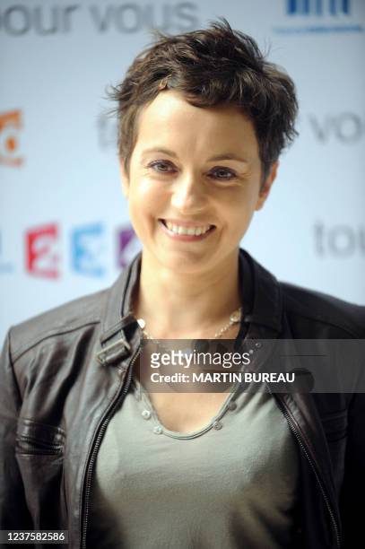 French TV host of the public media group France Television, Sophie Jovillard poses during a press conference announcing the 2009/2010 TV programs, on...