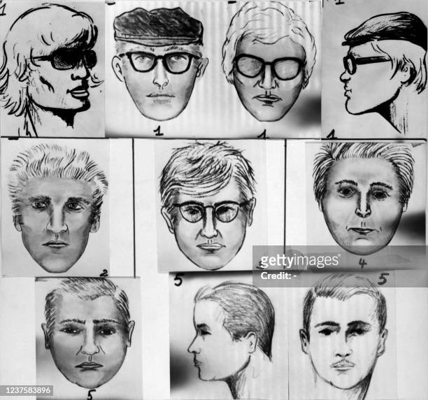Photo reçue le 22 septembre 1972 de portraits-robot des gangsters, membres du gang des Lyonnais, du hold-up de Strasbourg. Des proxénètes pourraient...