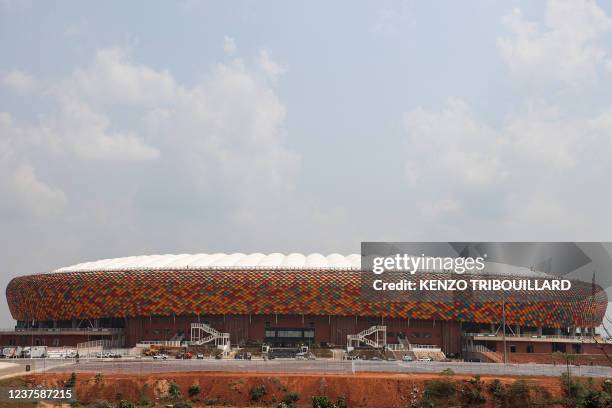 This picture taken on January 7, 2022 shows a general view of the Olembe stadium in Yaounde, two days before the start of The African Cup of Nations .