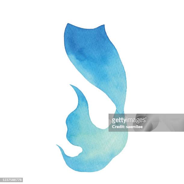aquarell blau meerjungfrau schwanz - tail fin stock-grafiken, -clipart, -cartoons und -symbole