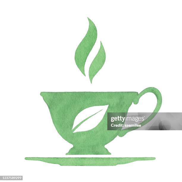 bildbanksillustrationer, clip art samt tecknat material och ikoner med akvarell grönt te kopp - green tea