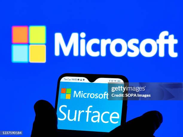 In this photo illustration a Microsoft Surface logo seen displayed on a smartphone.