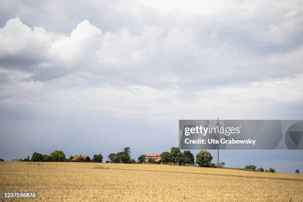 Landscape with a radiomast on July 27, 2021 in Mengelsdorf, Germany.