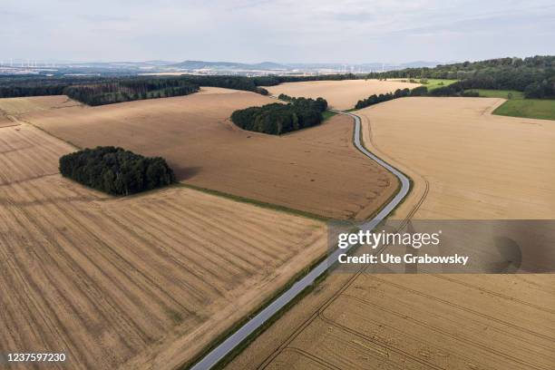 Aerial view of the landscape July 28, 2021 in Koenigshain, Germany.