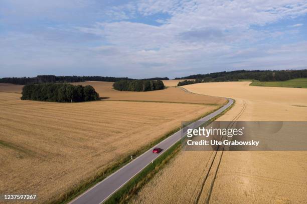 Aerial view of the landscape July 28, 2021 in Koenigshain, Germany.